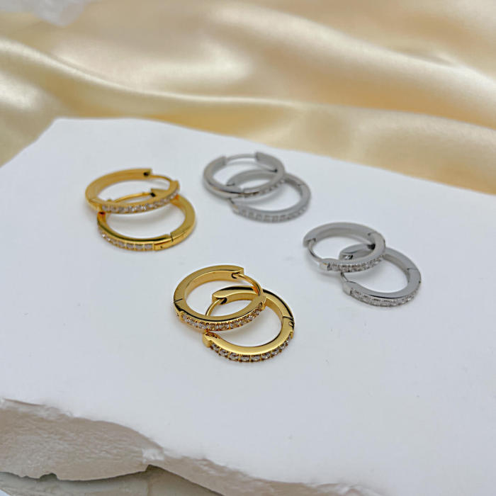 Wholesale Stainless Steel CNC Set Zirconia Earrings