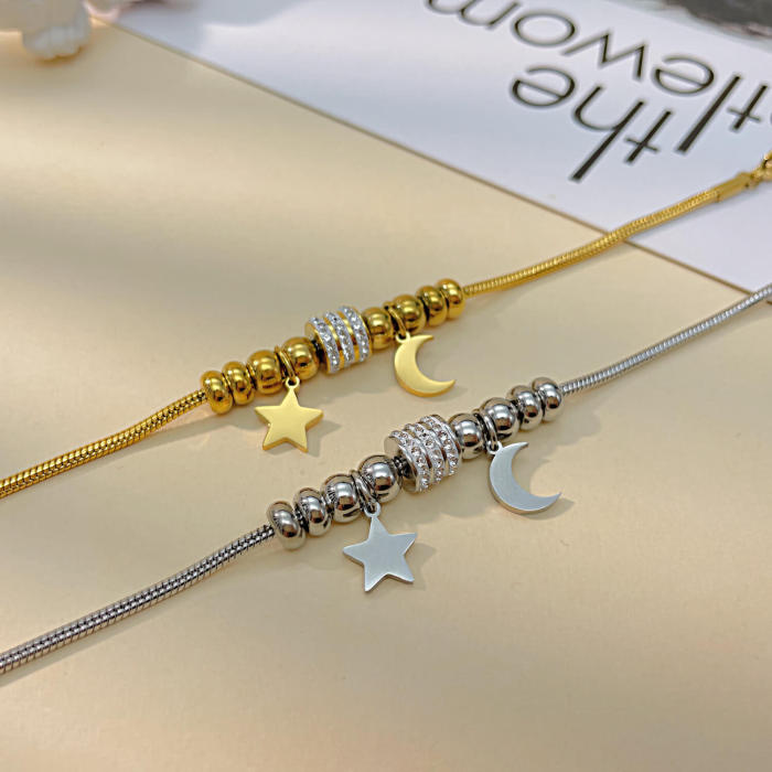 Wholesale Stainless Steel Star and Moon Bracelet
