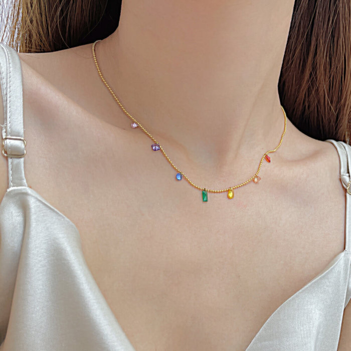Wholesale Rainbow Zirconia Stainless Steel Necklace