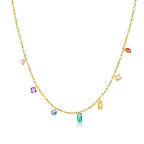 Wholesale Rainbow Zirconia Stainless Steel Necklace