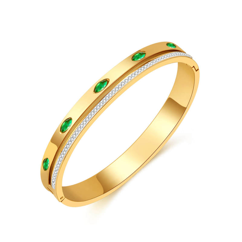Wholesale Stainless Steel Bangle with Green CZ