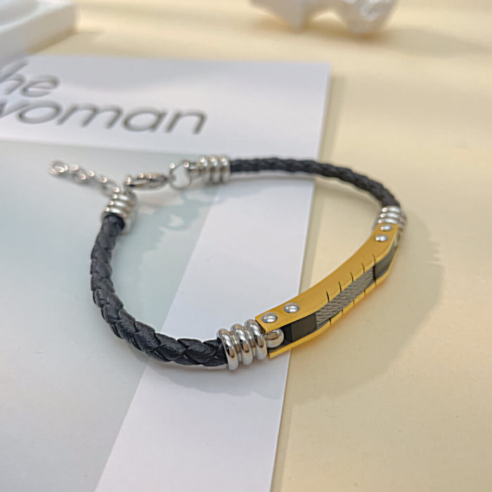 Wholesale Stainless Steel and Leather Bracelet