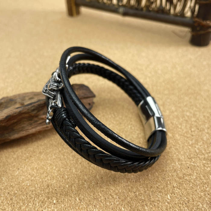 Wholesale Stainless Steel Pirate Leather Bracelet