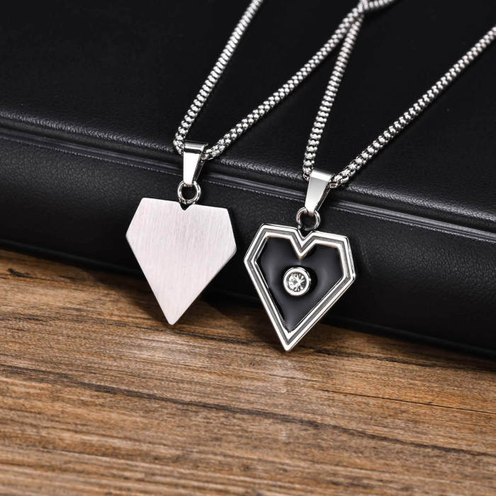 Wholesale Stainless Steel White Rhinestone Heart Pendant