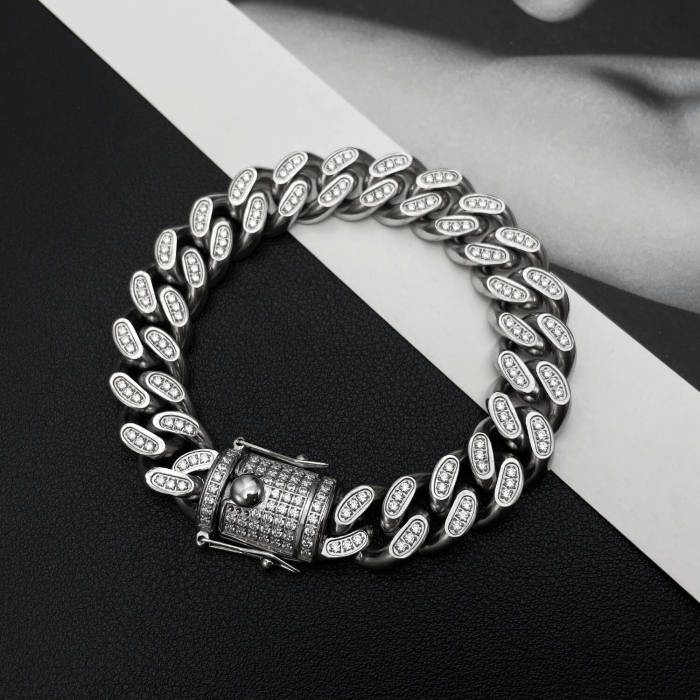 Wholesale Stainless Steel CNC CZ Cuban Bracelet