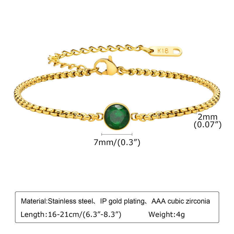 Wholesale Green Zirconia Stainless Steel Chain Bracelet