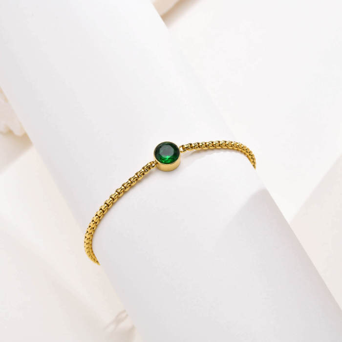 Wholesale Green Zirconia Stainless Steel Chain Bracelet