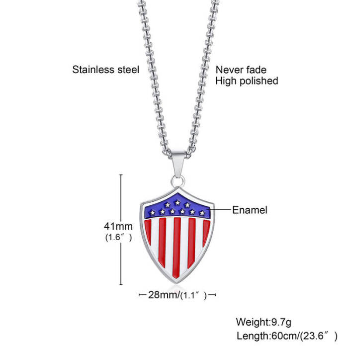 Wholesale Stainless Steel American Flag Shield Pendant