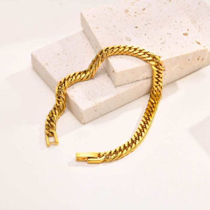 Wholesale Stainless Steel Gold Cuban Chain Bracelet
