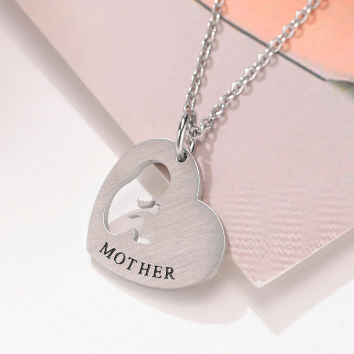 Wholesale Stainless Steel MOTHER Baby Heart Pendant