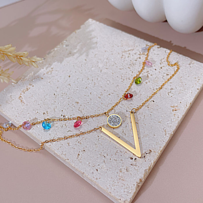 Wholesale Stainless Steel Colorful Zirconia Collarbone Chain
