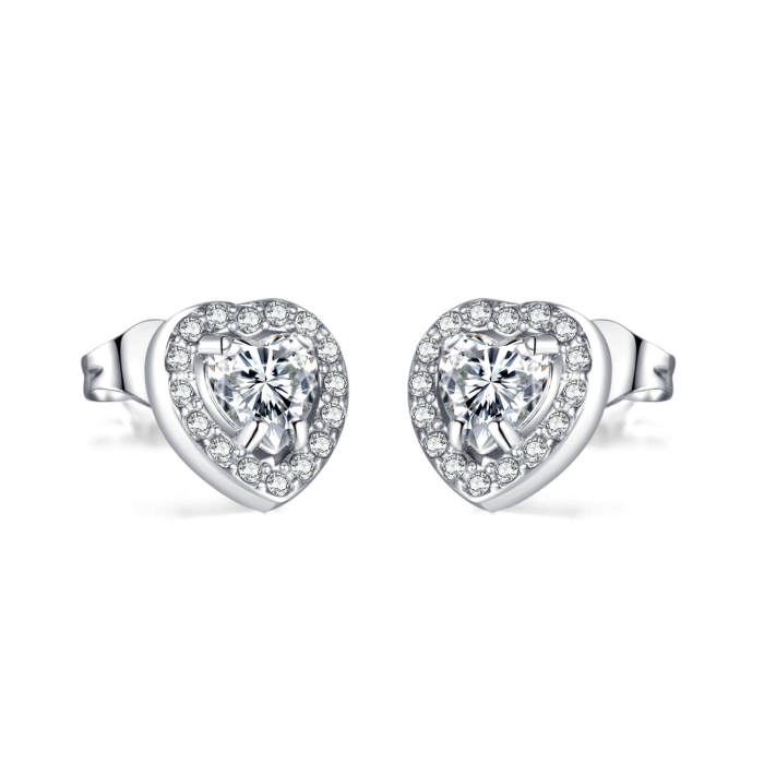 Wholesale Stainless Steel Earrings with Zirconia Heart Studs