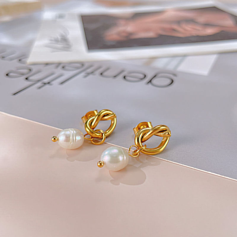 Wholesale Stainless Steel Women Knot Earring with Pearl