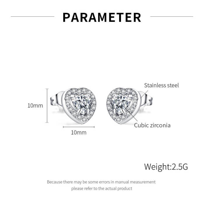 Wholesale Stainless Steel Earrings with Zirconia Heart Studs