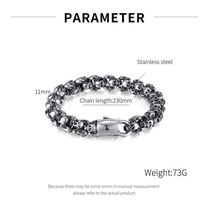 Wholesale Stainless Steel Men's Skull Bracelet