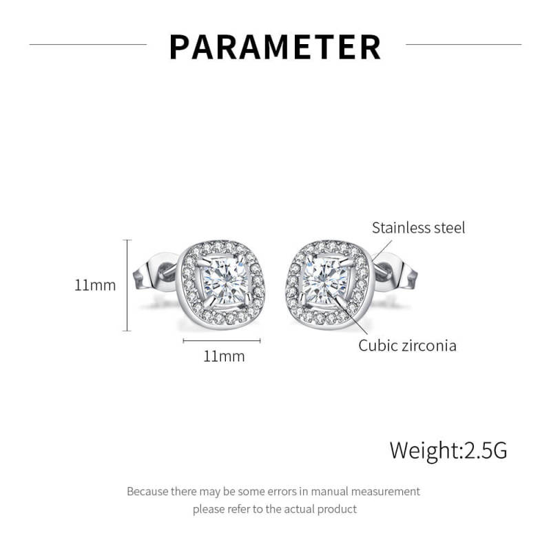 Wholesale Stainless Steel Square Zirconia Earring