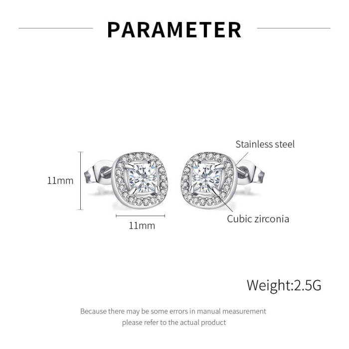Wholesale Stainless Steel Square Zirconia Earring