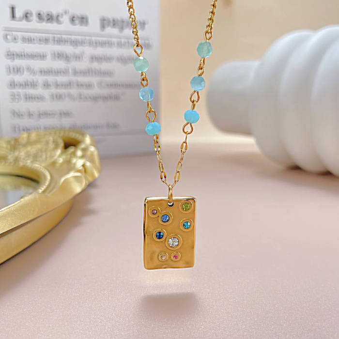 Wholesale Stainless Steel Colorful Zirconia Necklace