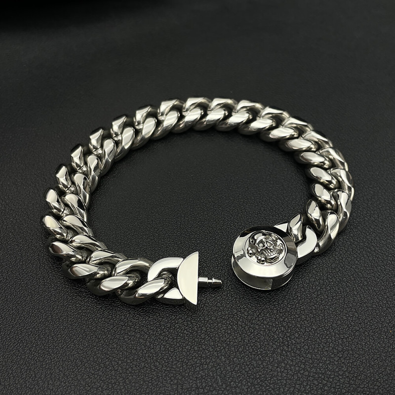 Wholesale Stainless Steel Cuban Chain Skull Bracelet