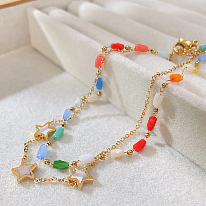 Wholesale Acrylic Beaded Steel Double Layer Anklet