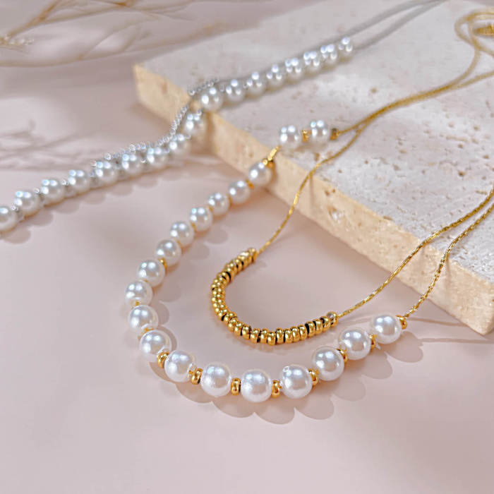 Wholesale Steel Double Layered Pearl Collarbone Chain