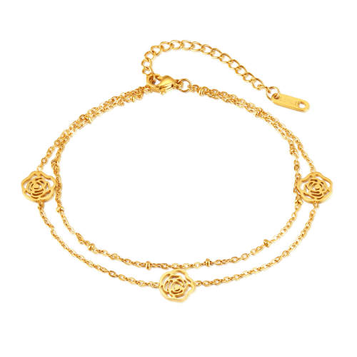 Wholesale Stainless Steel Openwork Camellia Anklet