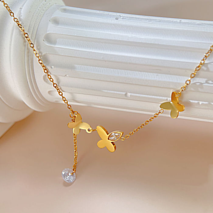Wholesale Stainless Steel with Zirconia Butterfly Anklet