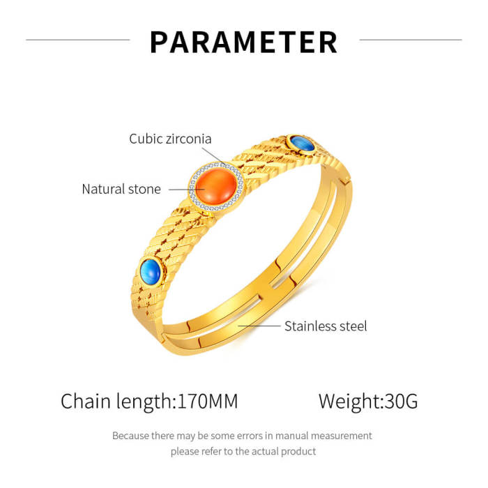 Wholesale Natural Stone Stainless Steel Bangle