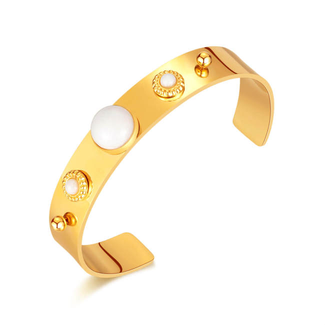 Wholesale Stainless Steel Bangle with White Jade Stone