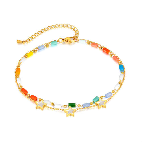Wholesale Acrylic Beaded Steel Double Layer Anklet