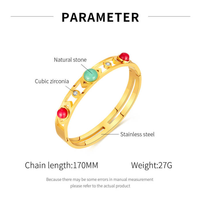 Wholesale Luxury Natural Stone Stainless Steel Bangle