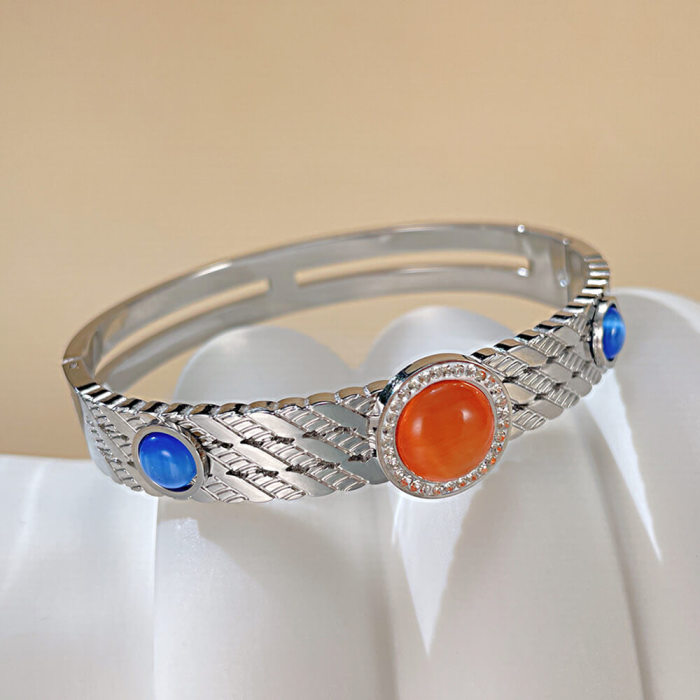 Wholesale Natural Stone Stainless Steel Bangle