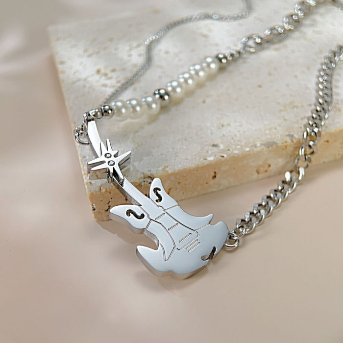 Wholesale Pearl Guitar Stainless Steel Necklace