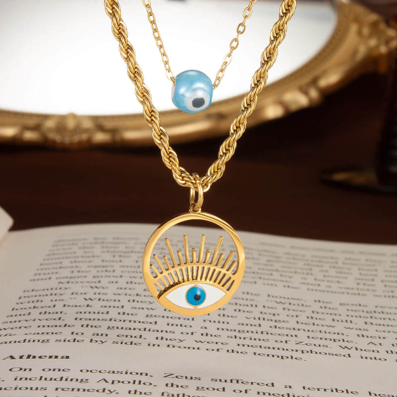 Wholesale Stainless Steel Blue Eyes Necklace