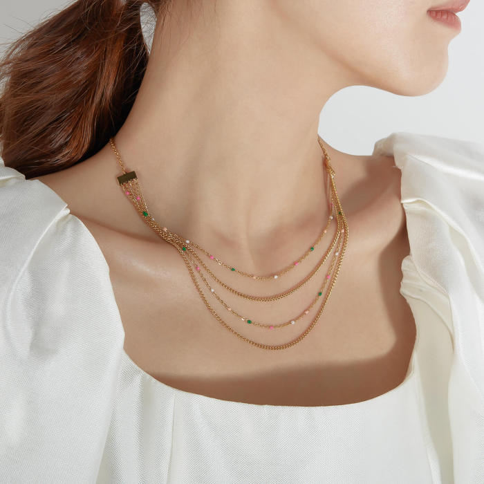 Wholesale Stainless Steel Minimalist Four-Layer Chain Necklace