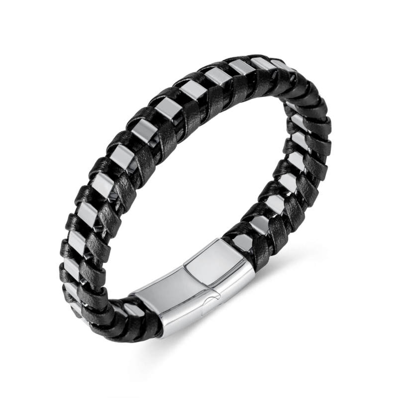 Wholesale Stainless Steel Leather Bracelet