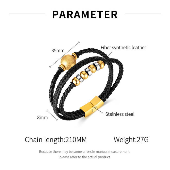 Wholesale Stainless Steel Beaded Leather Bracelet