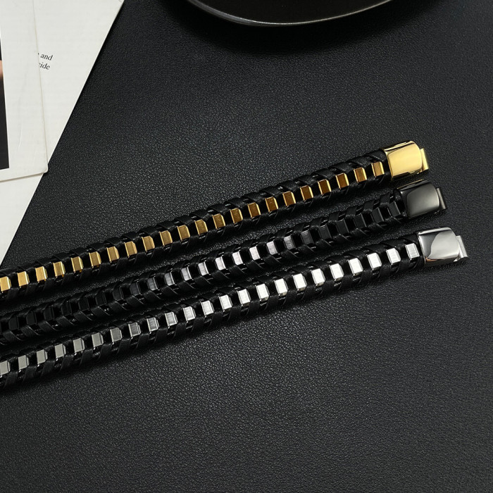 Wholesale Stainless Steel Leather Bracelet