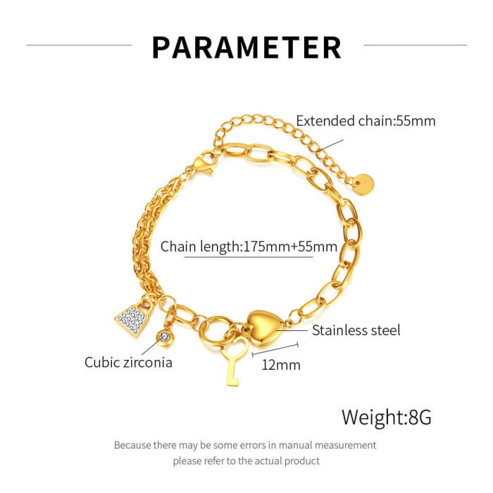 Wholesale Stainless Steel Heart Key Bracelet
