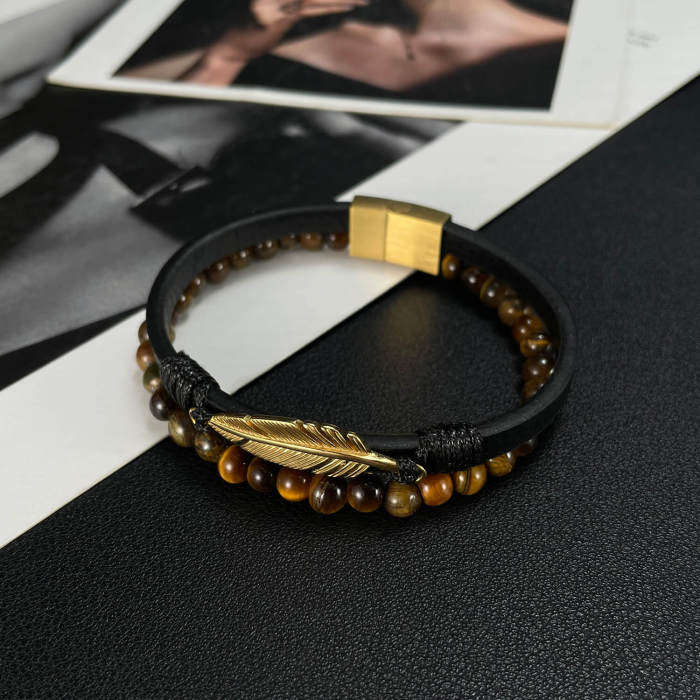 Wholesale Tiger Eye Beads Leather Bracelet