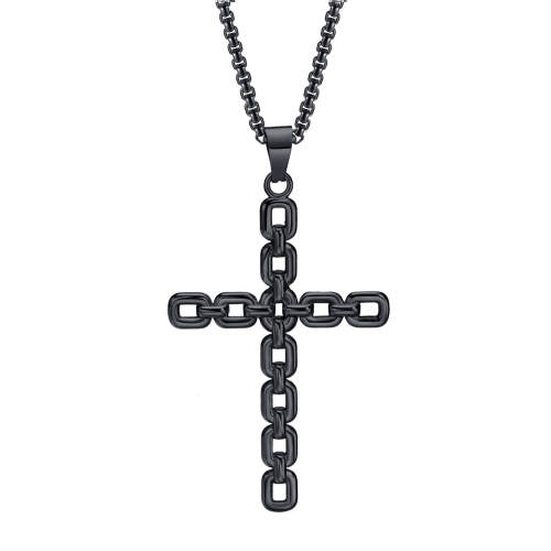 Wholesale Stainless Steel Black Cross Necklace