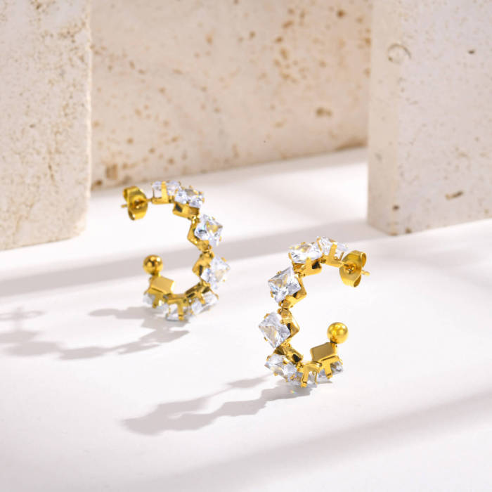 Wholesale Stainless Steel Diamond Zirconia Earrings
