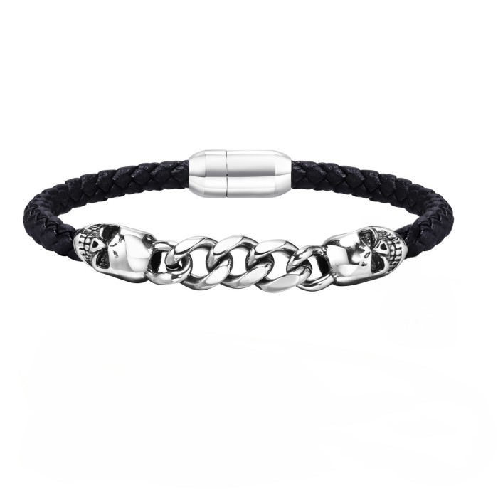 Wholesale Stainless Steel Chain and Leather Bracelet