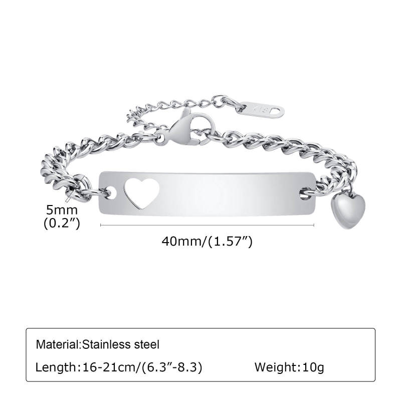 Wholesale Stainless Steel Heart Tag Bracelet