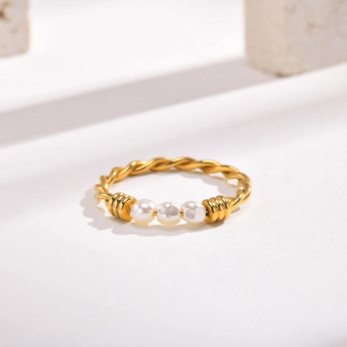 Wholesale Imitation Pearl Twist Steel Ring