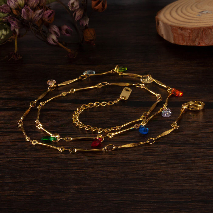Wholesale Steel Colorful Crystal Stone Chain Necklace