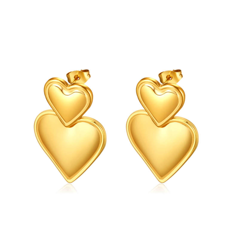 Wholesale Stainless Steel Double Heart Earrings