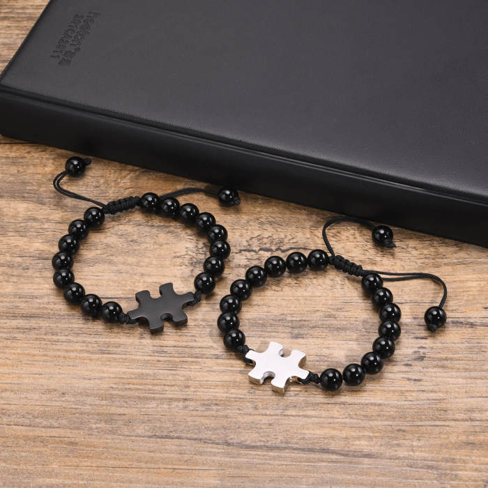 Wholesale Stainless Steel Puzzle Agate Beaded Bracelet