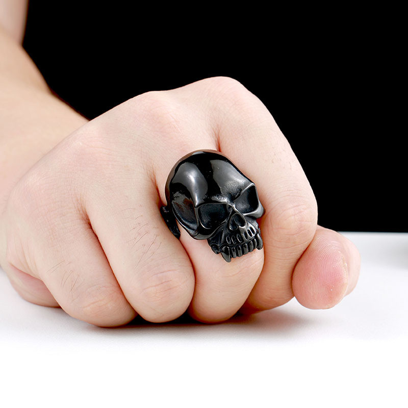 Wholesale Stainless Skull Ring IP Black