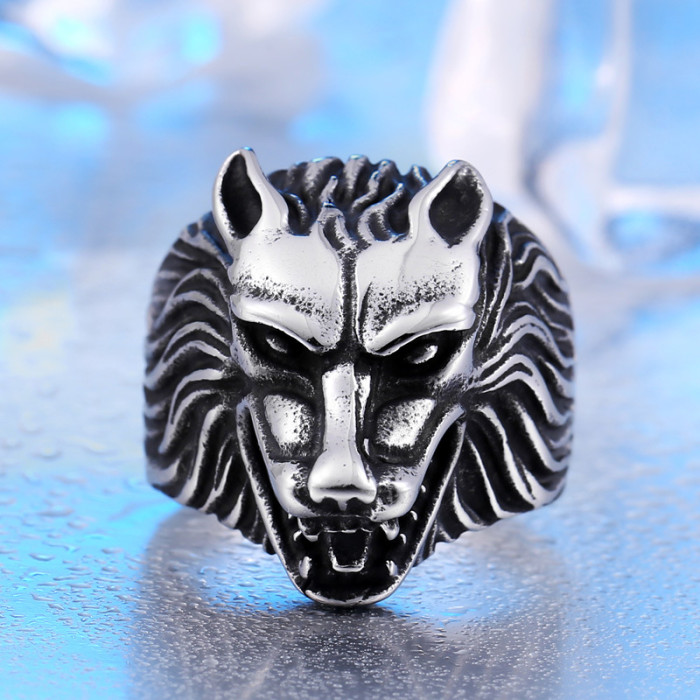 Wholesale Stainless Steel Wolf Head Biker Ring Jewelry